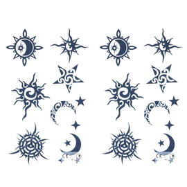 Jagua Tattoos Tattoo Stickers, 2 Weeks Disappearing Henna Tattoos Real Star Moon Sun Set of 2 (gz227-2)