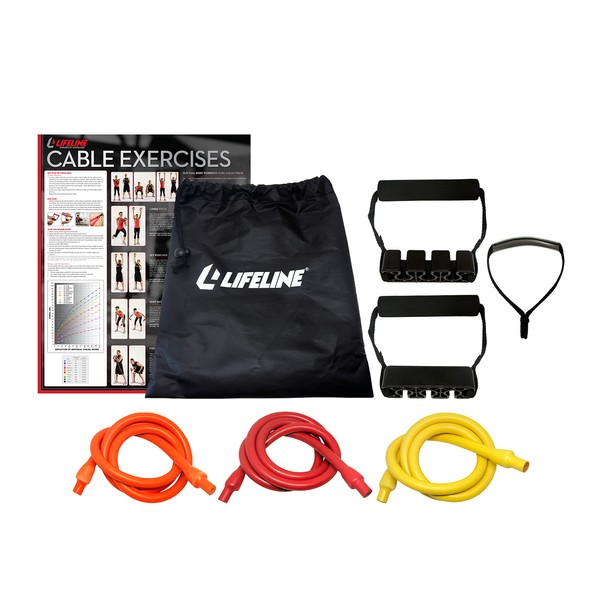 Lifeline Resistance Trainer Kit with Adjustable Resistance Level Bands for More Workout Options Includes Triple Handles, Door Anchor, Multiple 4ft Exercise Tubes, Instruction Guide and Carry Bag