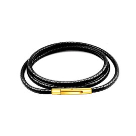 Findout 3mm Black Waterproof Braided Leather Wax Rope Chain Necklace With Gold Stainless Steel Bayonet Clasp Rope Chain Necklace for Women and Men 14-36 Inch (26 inches)