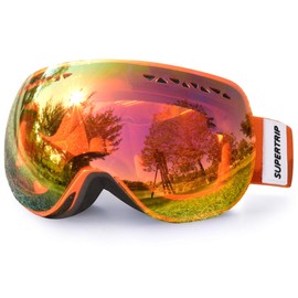 Supertrip Ski Goggles Men & Women Skiing Snowboard Goggles Over Glasses Interchangeable Lens UV400 Protection Anti-fog Snow Skate Goggles Orange Revo Red (VLT 31%)