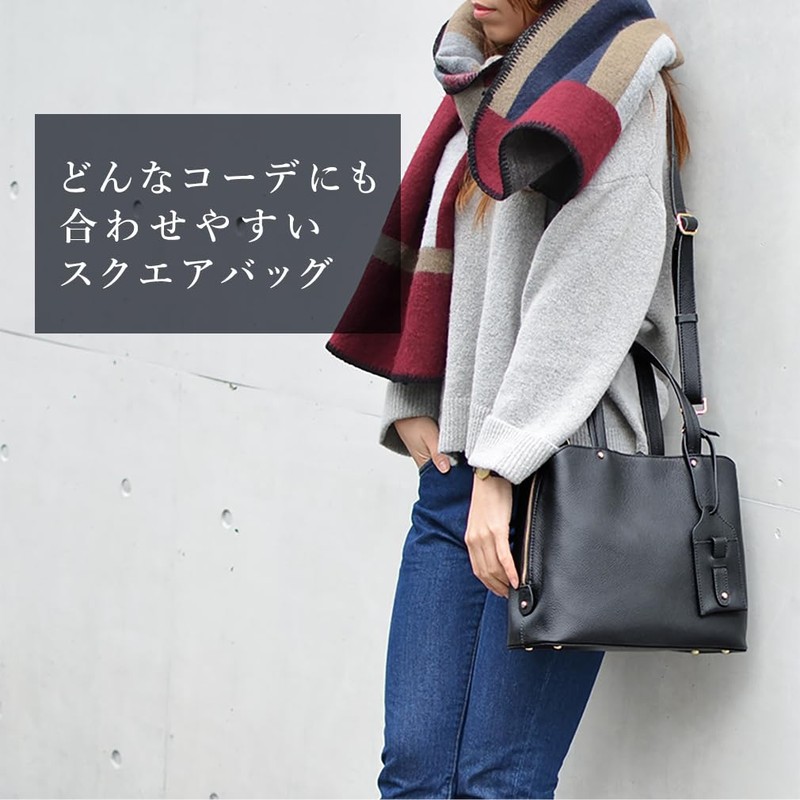 VITAFELICE vinb-l16045 Women's Genuine Cowhide Leather 2-Way Square Handbag, gray