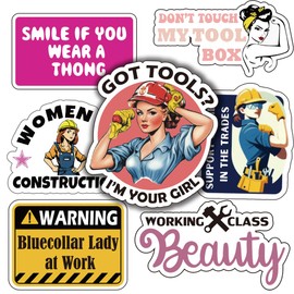 Women Hardhat Sticker, Women in Construction Gifts, Funny Helmet Decals for Girl | Female Blue Collar Hard Hat Decals for Waterbottle, Phone, Laptop