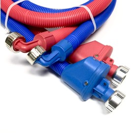 2-pack Flood Safe Washing Machine Hoses - Heavy Duty PVC Hose Sealed With Rigid Corrugated Outer Wall in Red-Blue and Built-in Auto Shut-off Valve Univeral 90 degree elbow Connection (5)