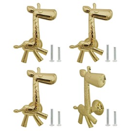 brandname Giraffe Knobs 4 Pcs Cute Animal Drawer Pull Kitchen Cabinet Closet Wardrobe Dresser Cupboard Door Handle Decoration Furniture Bedroom Home Office Accessories (Gold)