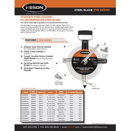 Keson SNR10100H Nylon-Reinforced Steel Blade Tape Measure with Stainless Steel Housing with Hook End (Graduations: ft, 1/10, 1/00), 100-Foot