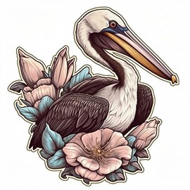 Yoonek Graphics Louisiana Brown Pelican Bird Magnolia Flower Vinyl Decal Sticker for Car, Laptop, Tumbler, More. #008511-8