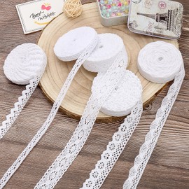 ToBeit - Cinta de encaje de algodón para manualidades, ribete festoneado para álbumes de recortes, regalo, envoltura de encaje de ganchillo, cinta para manualidades, Blanco (5 estilo), 1