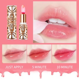 Crystal Flower Jelly Lipstick, Flower Jelly Lipstick, Temperature Change, Jelly Lipstick Colour Changing, Long-Lasting Lipstick with Flower Inside Lip Balm, Magic Colour Change Lip Gloss
