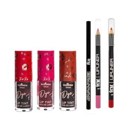 Kit Viral Labios Tinta Dye For Italia Deluxe, Lapiz Delineador de Labios Ivy Cosmetics en tonos Rojo, Rosa y Caramelo