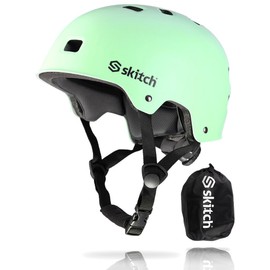 SKITCH Skateboard Helmet for Kids Teens with Premium Memory Foam Padding | Triple Certified Adjustable Protective Sport Head Gear Scooter Roller Skate Inline Skating Rollerblading | Mint Green (M)