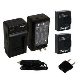 Progo Power Pack (Two Li-Ion Rechargeable Batteries and Pocket Travel AC/DC Wall Charger with Car Adapter & US to European Plug) for GoPro HD Hero 3, GoPro AHDBT-201, AHDBT-301