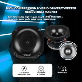 DS18 PRO-TW850CN-4/BK 4" High Compression Hybrid Driver/Tweeter with Neodymium Magnet 1.5" PEI Vc 250 Watts 4-Ohm, Pro Audio, High Frequency