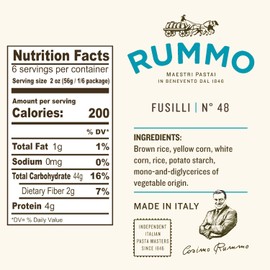 Rummo Gluten Free Fusilli N.48 - Gluten Free Fusilli Pasta Noodles, Made with Brown Rice & Corn, Pasta from Italy - 12 Ounce (Pack of 16)