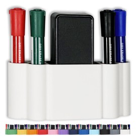 Glassboard Studio Magnetic Dry Erase Marker Holder - Super Strong for Magnetic Glass Whiteboard or Fridge - 2 Large Neodymium Magnets - No Slip Grip - Eco-Friendly PLA Plastic (Snow White)
