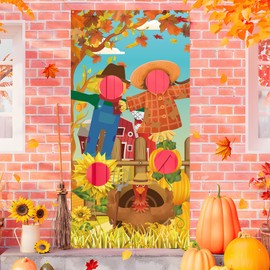 Fall Photo Props Fall Festival Decorations, Fall Festival Games Photo Backdrop with Pumpkin Photo Booth Props, Fall Door Cover Back Drop for Indoor Outdoor Party Decor Scarecrow Decor, 71x35in