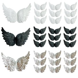 DANUDON Christmas Angel Wings for Crafts, 30PCS Silver Black White Angel Wings Christmas Tree Decoration 3D Plastic Hanging Angel Wings Mini Feathers Costume Ornaments
