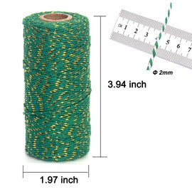 Ewparts 984 Feet Christmas Twine 2mm Bakers Twine Wrapping Gift String Red and Green Cotton Twine Rope Gold String Christmas Twine for Gardening Craft DIY Crafting Wrapping Decorations