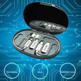 housailei USB Adapter OTG Cable Kit/C-C Cable/C-Micro/C-IP/C-USB A, OTG USB Adapter Cable Charging&Data Transfer Contains Card Slot for Traveling, Use as Phone Holder&Mirror.