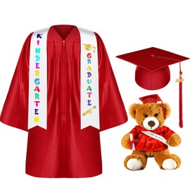 Sintuff 7 Pcs Kindergarten Graduation Gown Cap 2025 Preschool Graduation Accessories Stole Tassel Sash Charm Bear Gifts(Red, 27)