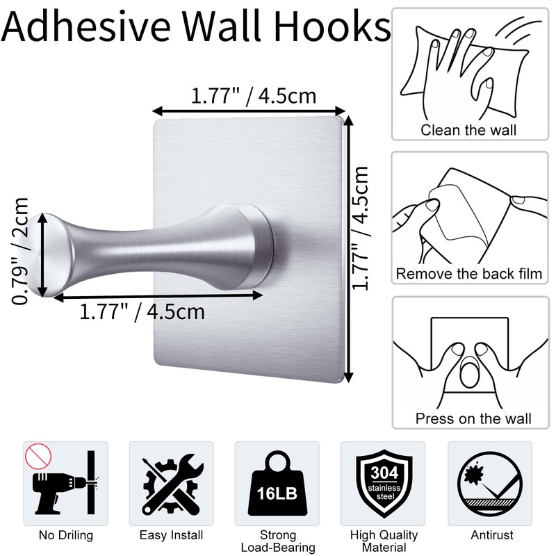 DGYB Self Adhesive Hooks for Hanging Set of 4 Adhesive