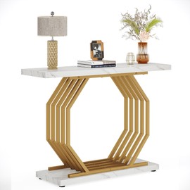 LITTLE TREE 40 Inch Console Table 1, White and Gold