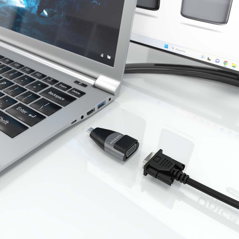 AISENS Adapter Converter Aluminium USB-C to VGA HDB15/H Grey