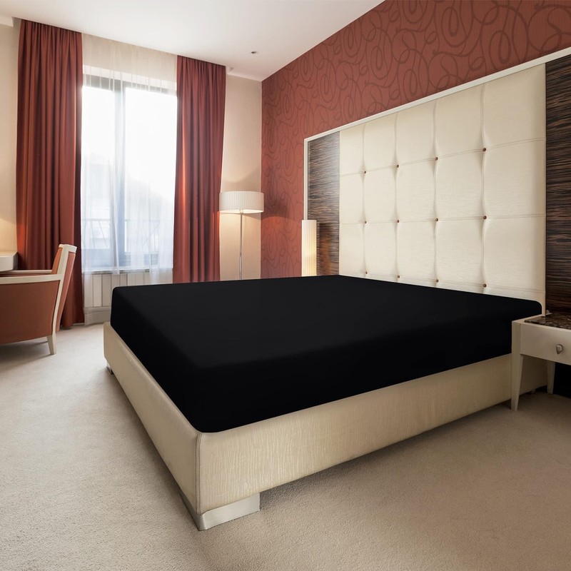 Utopia Bedding - 2er Set Spannbettlaken 90x200cm - Schwarz -