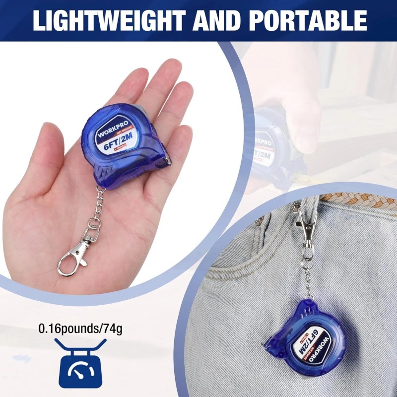 Lightweight 6FT Retractable Keychain Tape Measure Set - Easy Reading