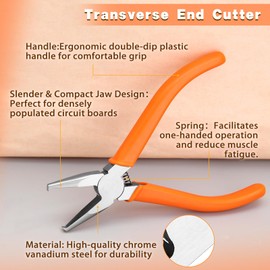 LEONTOOL Transverse End Cutter SMT/SMD Chip Cutters Side Cutting Pliers 90 Degree Blade Front Angle Cutter with Extra Long Flat Nose Flush Cutters with 0.16 Inches Cutting Edge for Tight Places