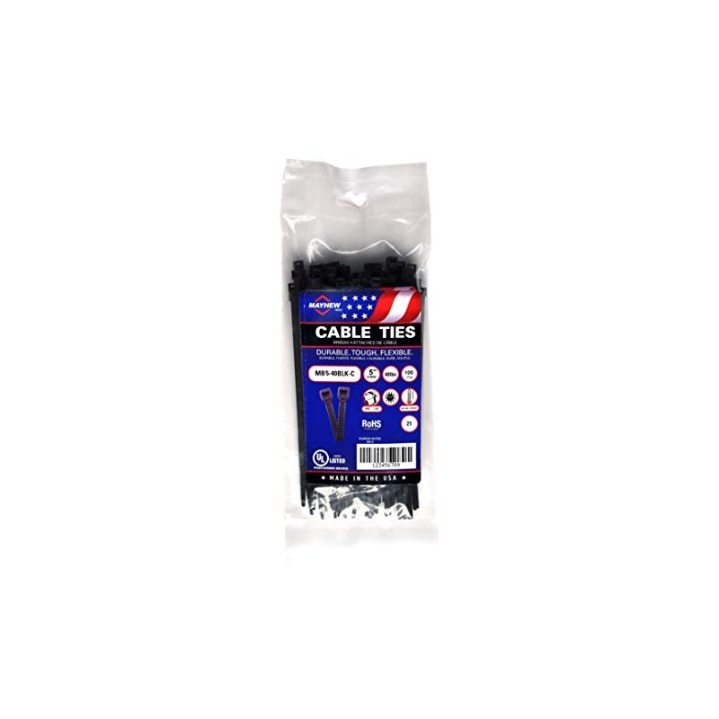 Mayhew Tools MB5-40BLK-C Nylon Cable Ties, UV Black, 5-Inch 40-Pound