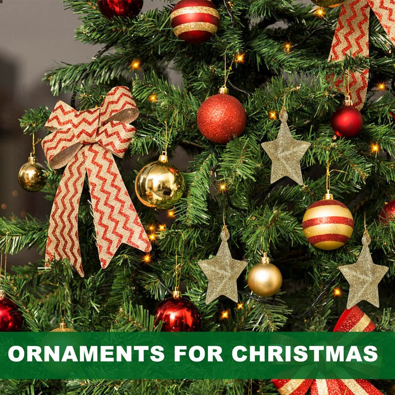 30Pcs Mini Gold Glitter Star Pendant Christmas Tree Hanging Decorations