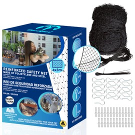 BECISPER Reinforced Cat Net - Cat Net Patio, Cat Net Window and Cat Net Balcony - Cat Safety Net Various Sizes and Colours Available (Black, 4 x 3 m)