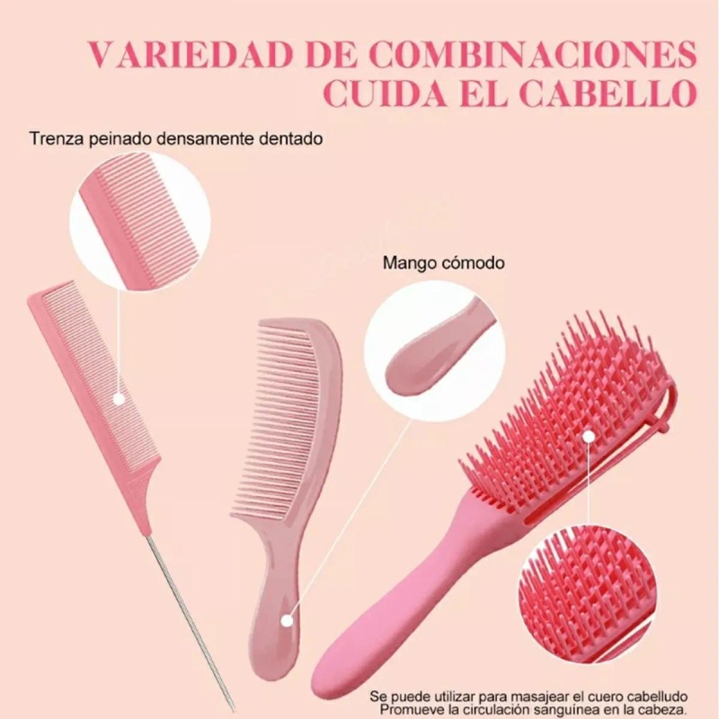 Cepillo Para Cabello Rizado Y Modelado Mujer Kit De Peines