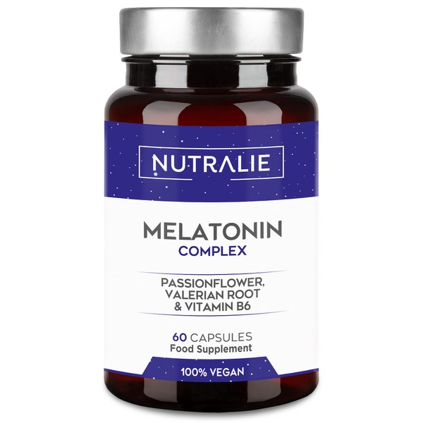 Pure Melatonin for Good Sleep - Supplements for Better Sleep - Strong Melatonin with Valerian and B6 - Melatonin Complex High Dosage | 60 Vegan Capsules Nutralie