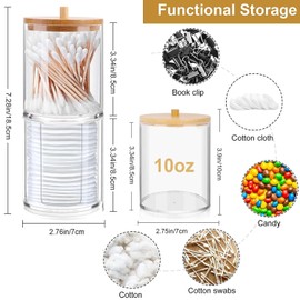 ALINK Pack of 3 Acrylic Cotton Buds Containers, Cotton Pads Storage with Bamboo Lids, Cotton Bud Holder, Cotton Bud Container, Cotton Pad Dispenser for Living Room, Bedroom, Bathroom