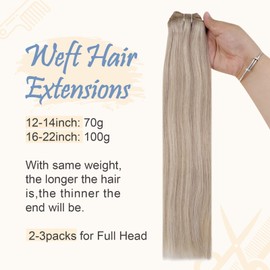 Easyouth Weave Braids Real Hair Weft Sew-In Extensions Braids Colour Ash Blonde Mix Yellow Blonde 16 Inches 100 g Remy Real Hair Wefts