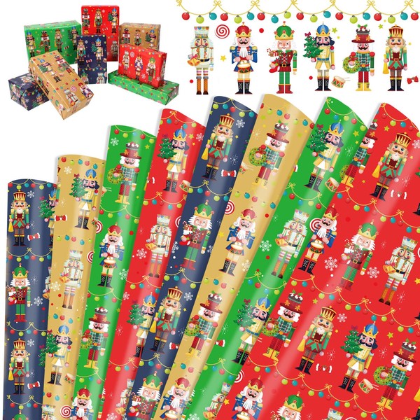 HOWAF 8 Sheets Funny Christmas Wrapping Paper, Nutcracker Wrapping Paper