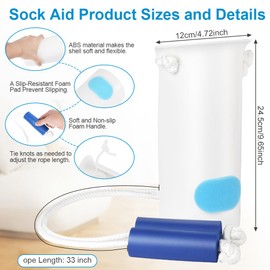 HOTUT Sock Dressing Aid, Pack of 2 Sock Aid with Foam Handle, Easy to Put on and Take Off, Sock Dressing Aid for Seniors, Pregnant Women, Immobile People