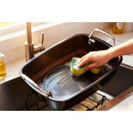 Large Nonstick Roasting Pan with Rack (17x13 Inch) -Turkey Roasting Pan with Wider Handles, Heavy Duty Construction Roaster - Easy Clean for Oven