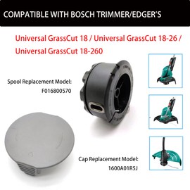 RUIITEN 7 Pack F016800570 Bosh Trimmer Replacement Trimmer Spools 1.65mm x 6.1m Weed Eater Lines and Caps for Bosh Universal GrassCut 18/18-26/18-260 (6 Spools + 1 Cap)