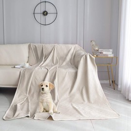 fuguitex Waterproof Dog Blanket Bed Cover Dog Crystal Velvet Moroccan Fuzzy Cozy Plush Pet Blanket Throw Blanket for Couch Sofa(40 * 60 inch, Cream+Grey)