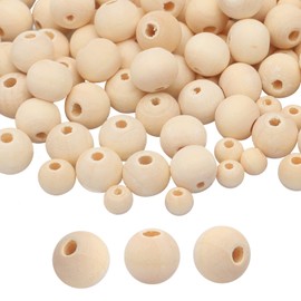QGYM Wooden Beads for Threading 600 Pieces Natural Round Wooden Beads with Hole for Macrame 3 Sizes (10 mm 8 mm 6 mm)