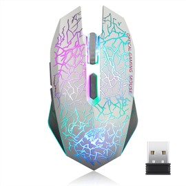 Uiosmuph M2 kabellos wiederaufladbar Gaming Maus Optische geräuschlos Mäuse mit Nano Empfänger 6 Tasten für Mac Notebook Desktop Laptop(White)