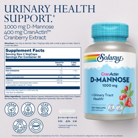 SOLARAY SOLARAY D-Mannose 1000mg with CranActin Cranberry Extract - D Mannose Cranberry Supplement with Vitamin C - Supports Urinary Tract and Bladder Health - Vegan, 60 Day Guarantee, 60 Serv, 120 VegCaps