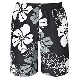 mareno® - Men's Modern Floral Swim Shorts in Navy, Red or Black, black/grey, 4XL