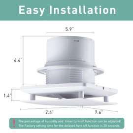 Hehou 5.9 Inch Bathroom Exhaust Fan with Humidity Sensor and Timer 110 CFM Powerful Ceiling or Wall Mount Vent Fan for Bathroom Basement Loft Garage