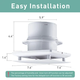 5.9 Inch Bathroom Exhaust Fan with Humidity Sensor and Timer 110 CFM Powerful Ceiling or Wall Mount Vent Fan for Bathroom Basement Loft Garage