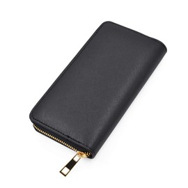 Premium Vegan Saffiano Leather Continental Zip Around Wallet, Black