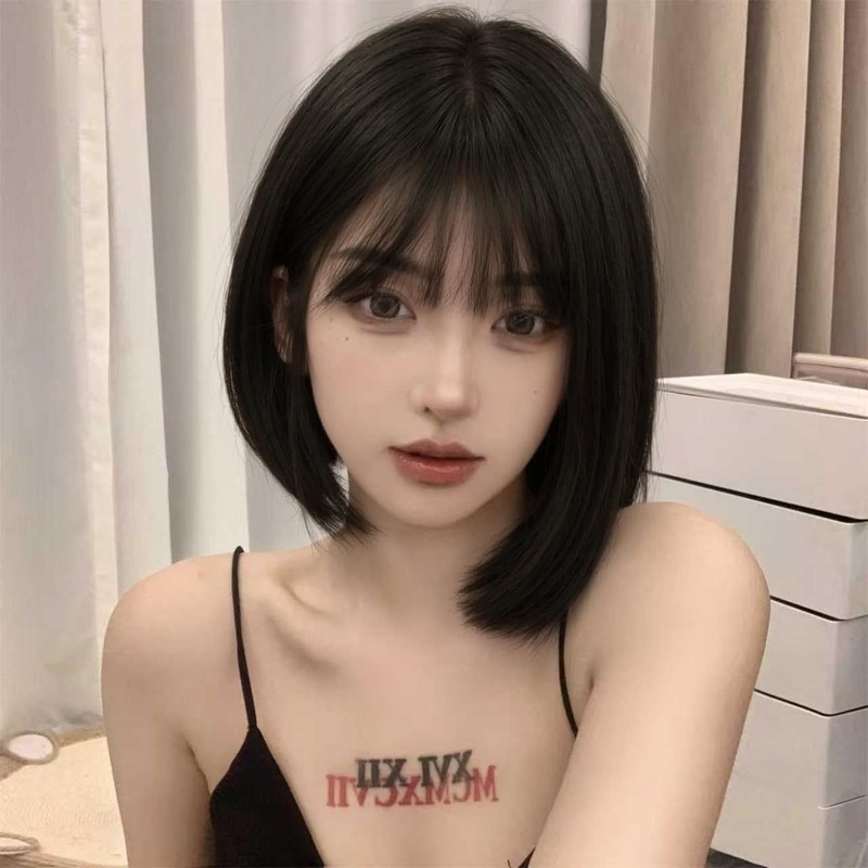 Eileen Bob Black Wig, Natural Fluffy Feel, Women's Wig, Straight,