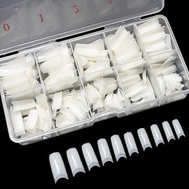 500PCS Half Cover False Nails Tips - Nail Tips, 10 Sizes Lady French Style Acrylic Artificial Tip Manicure with Box for Nail Art Salons and Home DIY - Color: Natural